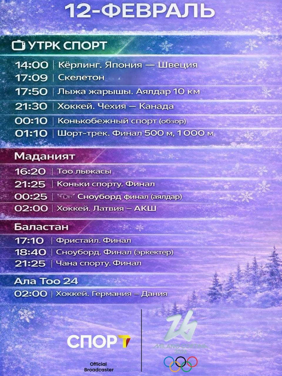 Расписание 12 февраля