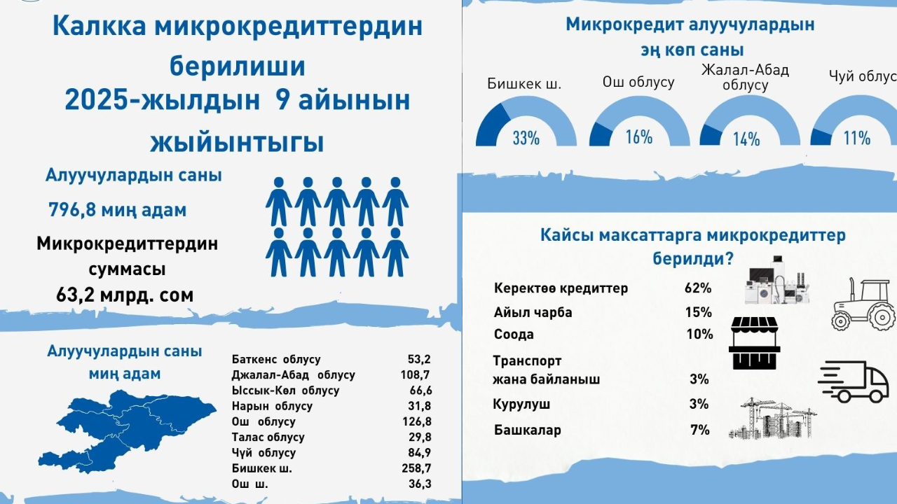 Кредит алгандардын эң көбү Бишкек менен Ошто
