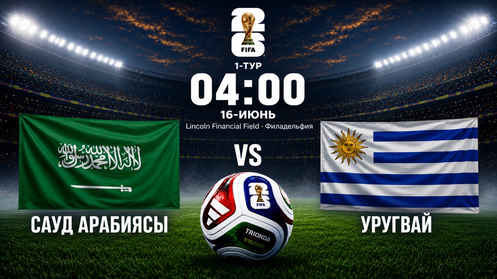 Дүйнө чемпионаты-2026: Уругвай-Сауд Арабиясы курамаларынын беттеши өтөт