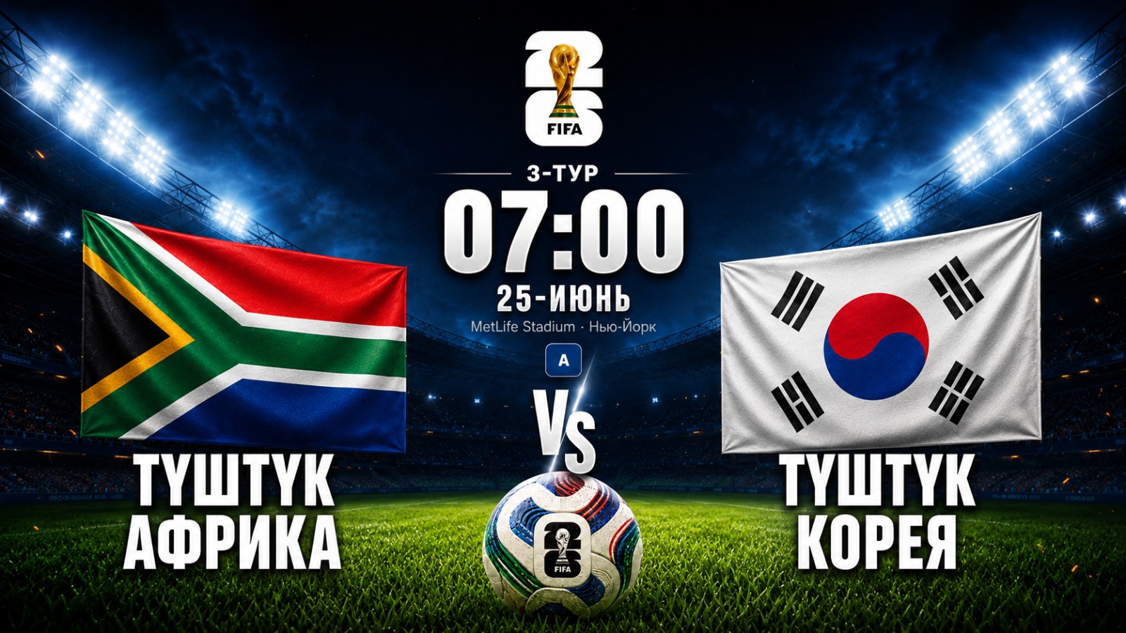 Дүйнө чемпионаты-2026: Түштүк Африка Республикасы - Түштүк Корея беттешет