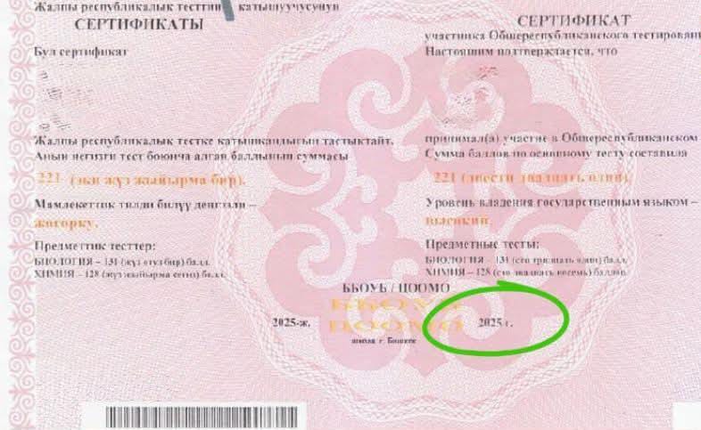 ЖРТ сертификаттарындагы техникалык ката окууга кабыл алууга тоскоол болбойт